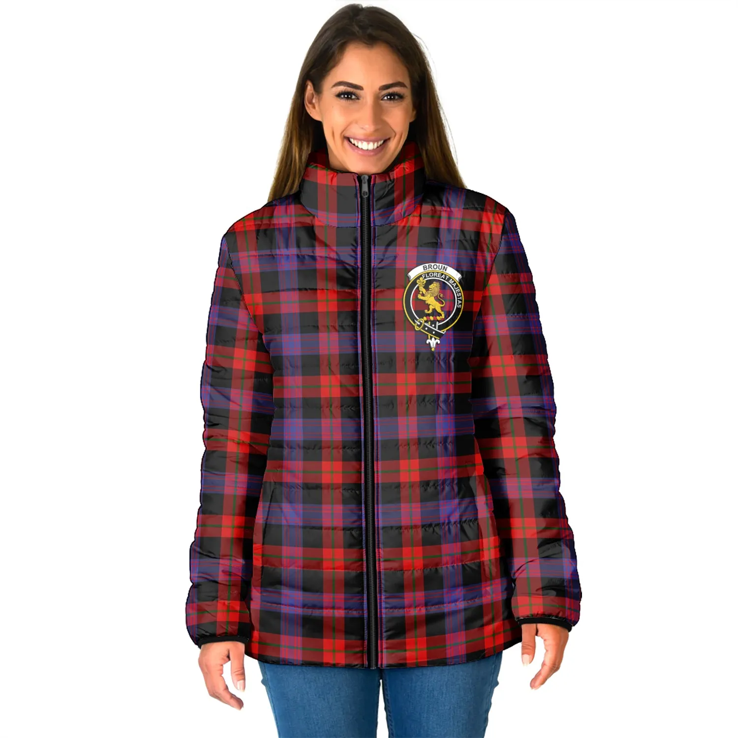 Broun Modern Tartan Padded Jacket with Family Crest