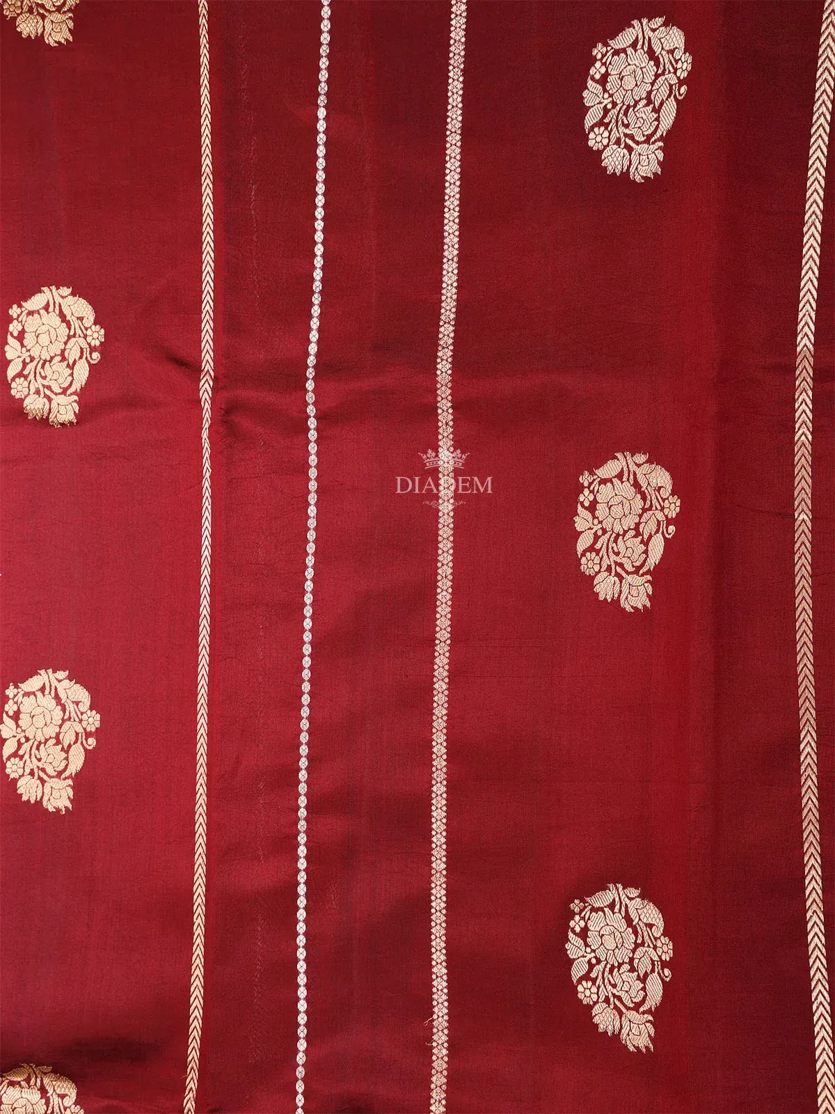 Brown Banarasi Saree with Floral Motif on the Body with Zari Border