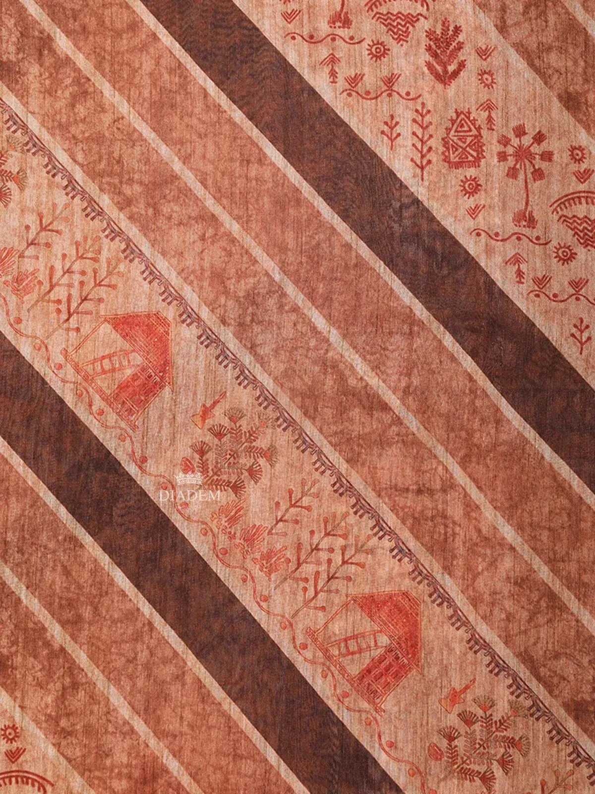 Brown Semi Tussar Silk Saree with Rural Motif on the Body with Designed  Lace Border