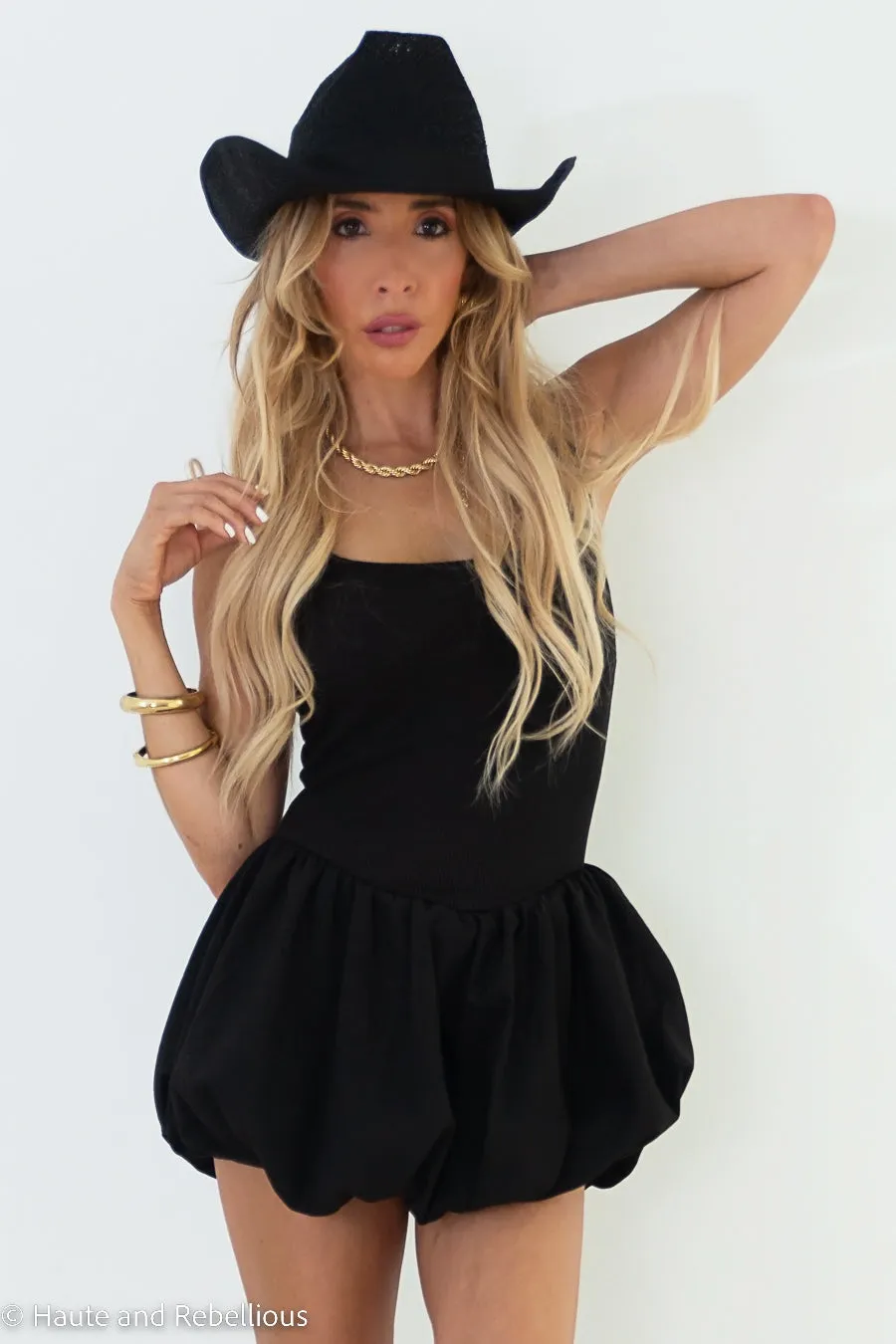 Bubble Skirt Mini Dress - Black