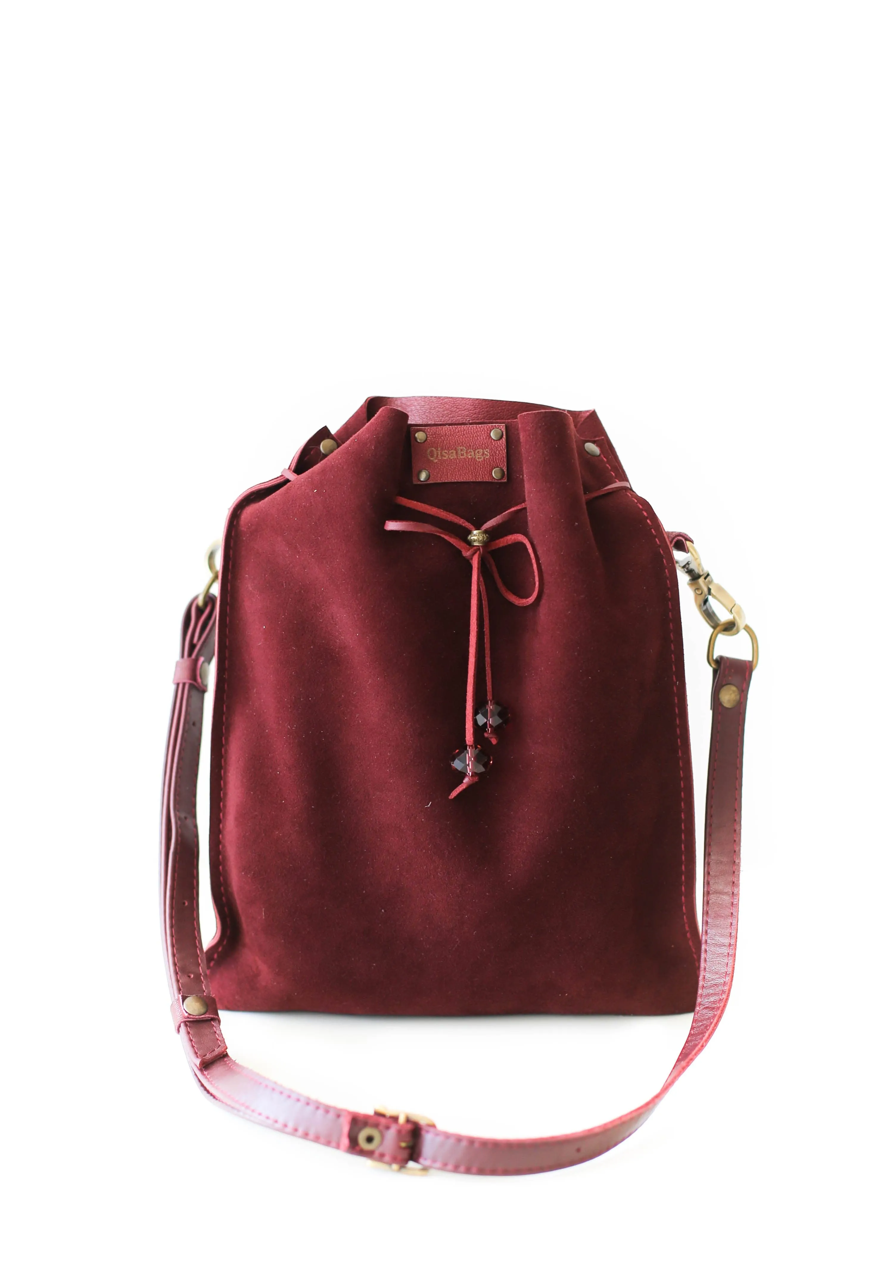 Burgundy Suede Pouch Bag