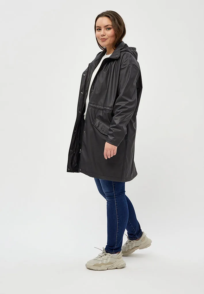 Cane Hooded Raincoat Curve - Black