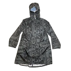 Charcoal Raven Totemic Hooded Raincoat with Pouch