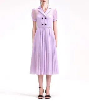 Chiffon Pleated Collar Midi Dress Lilac