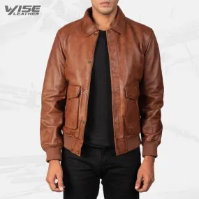 Classic Men's Brown Leather Aviator Bomber Jacket