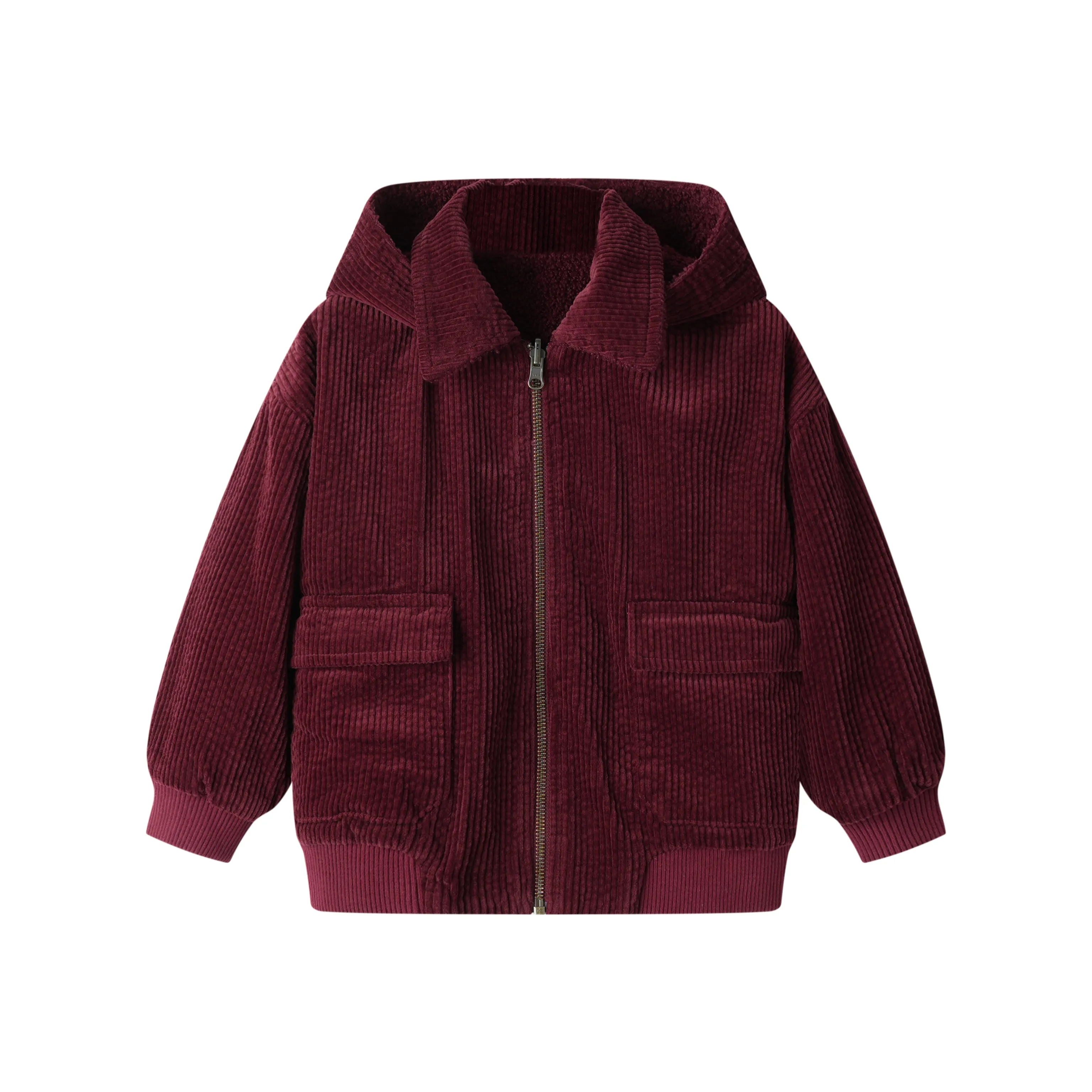 corduroy hooded bomber - burgundy