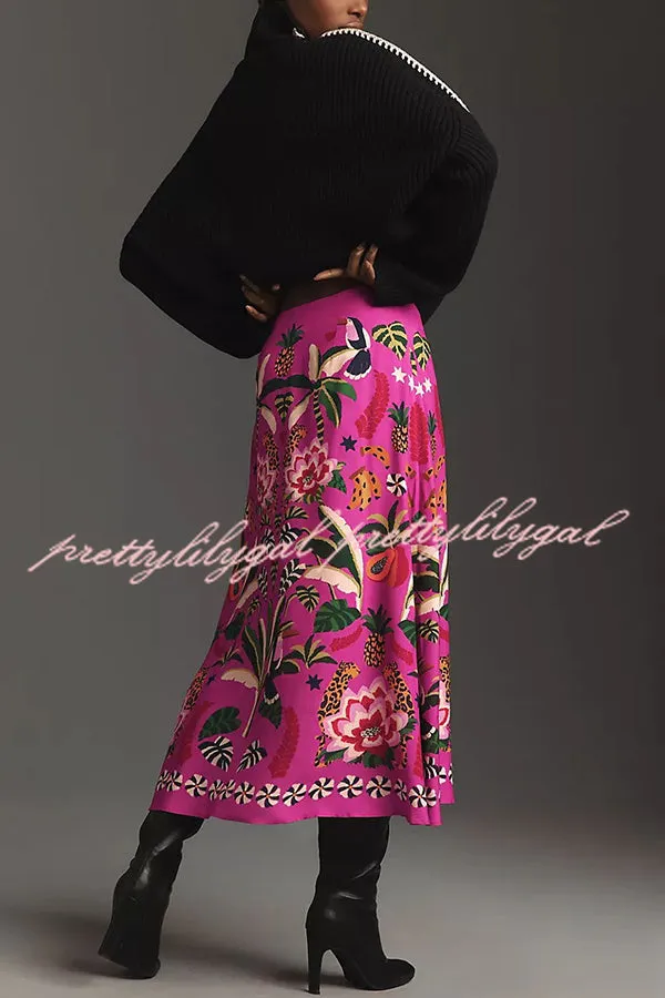 Creative Tropical Rainforest Unique Print High Rise Midi Skirt