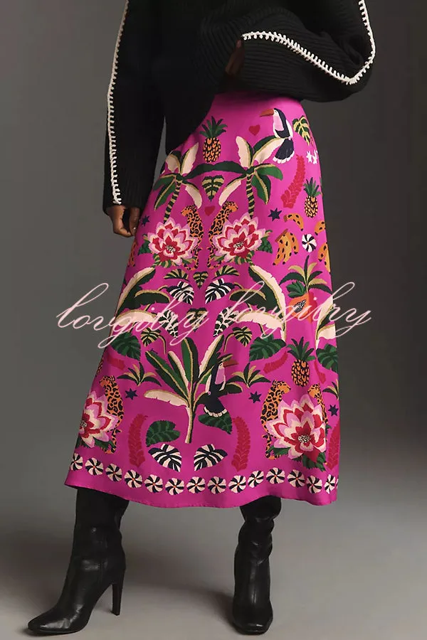 Creative Tropical Rainforest Unique Print High Rise Midi Skirt