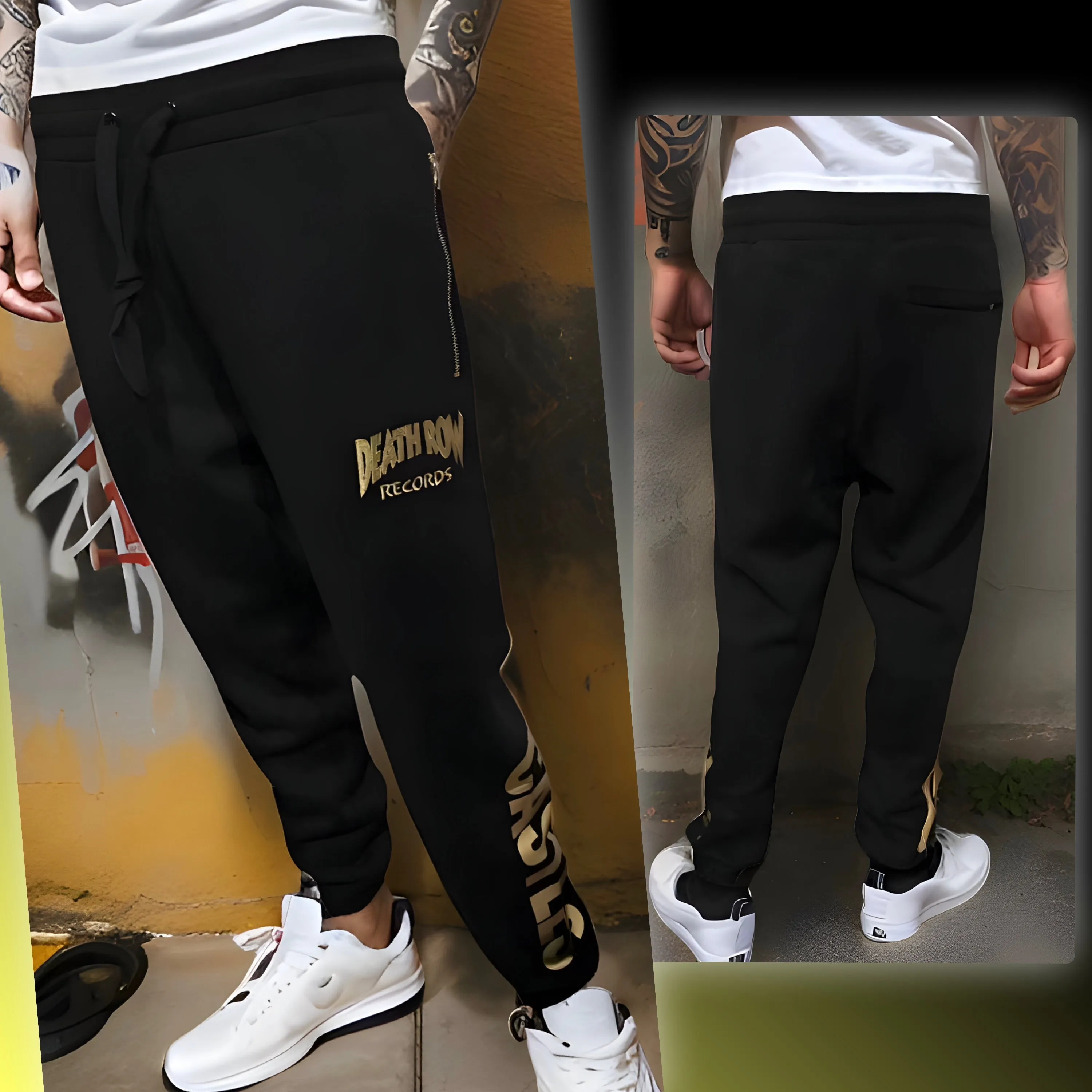 ^CROOKS & CASTLES^ (BLACK-GOLD) DEATH ROW *CORE JOGGERS* (COLLABS)