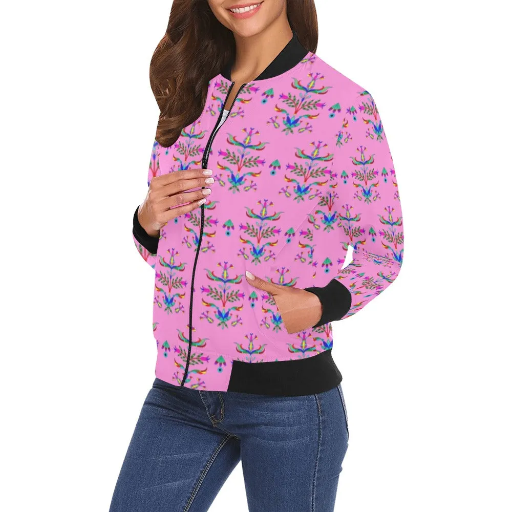 Dakota Damask Cheyenne Pink All Over Print Bomber Jacket for Women