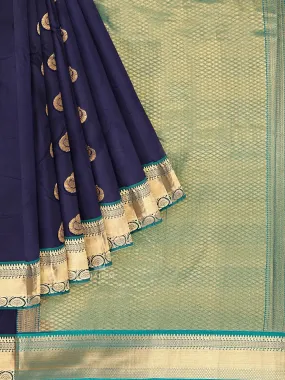 Dark Blue Art Silk Saree with Zari Butta on the Body and Contrast Zari Border