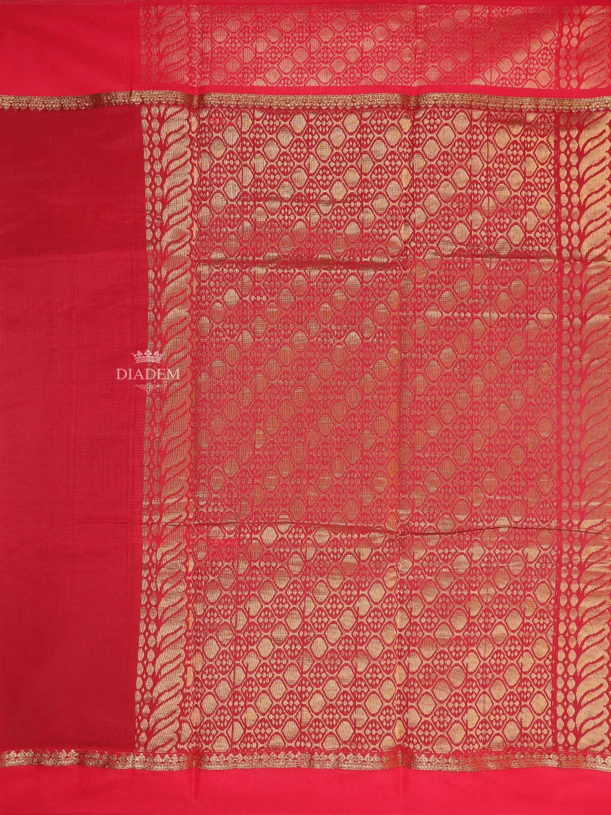 Dark Green Silk Cotton Saree with Floral Motif Design on the Body and Contrast Zari Border