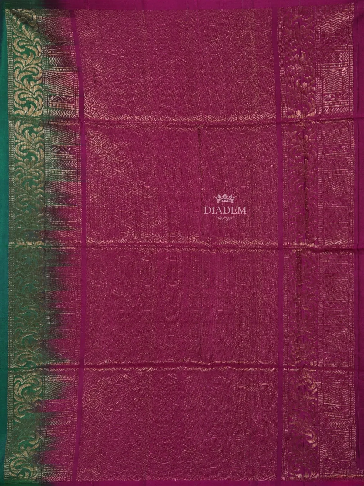 Dark Green Soft Silk Saree with Chakra and Peacock Motifs on the Body and without Border