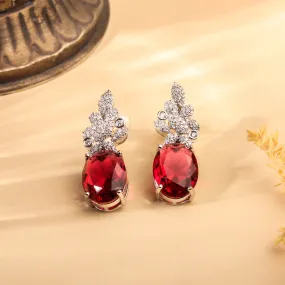 Dazzling Rhodium Plated Scarlet Red Earrings For Women