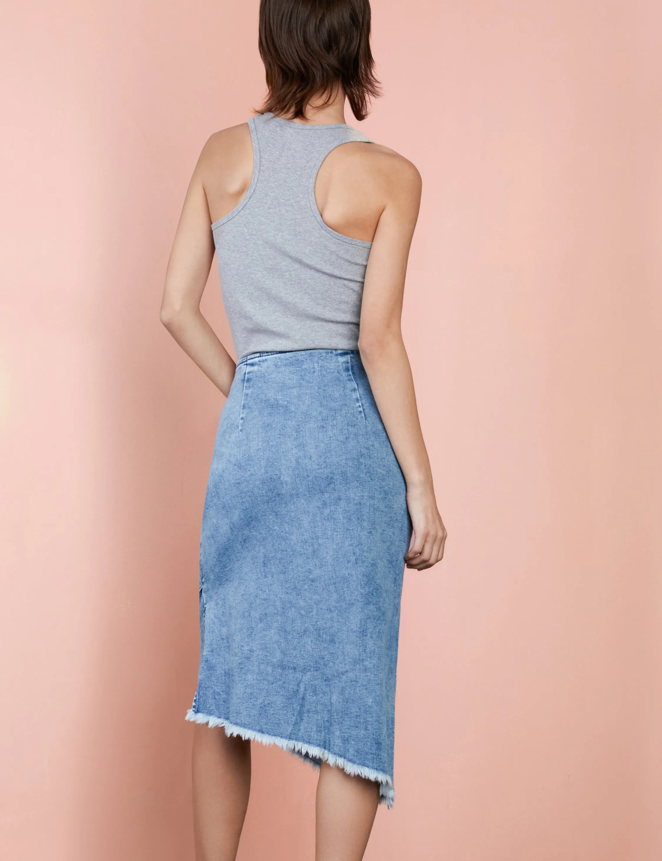 Denim Bustle Midi Skirt