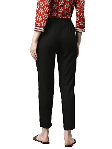 DIGITAL SHOPEE Women Cotton Trouser Pant for Women | Girls Formal Casual Daily Party Office Wear Black