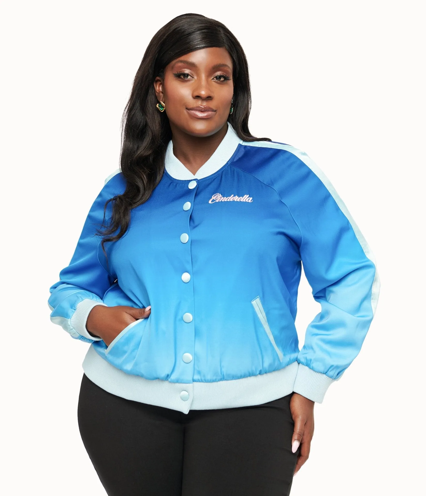 Disney Princess collection by Unique Vintage Plus Size Cinderella Blue Ombre Long Sleeve Bomber Jacket