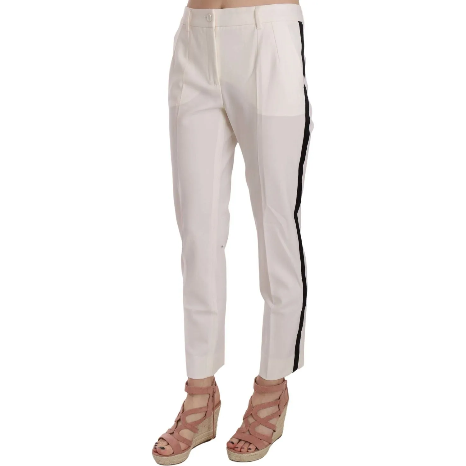 Dolce & Gabbana Elegant White Stripe Wool Tapered Trousers