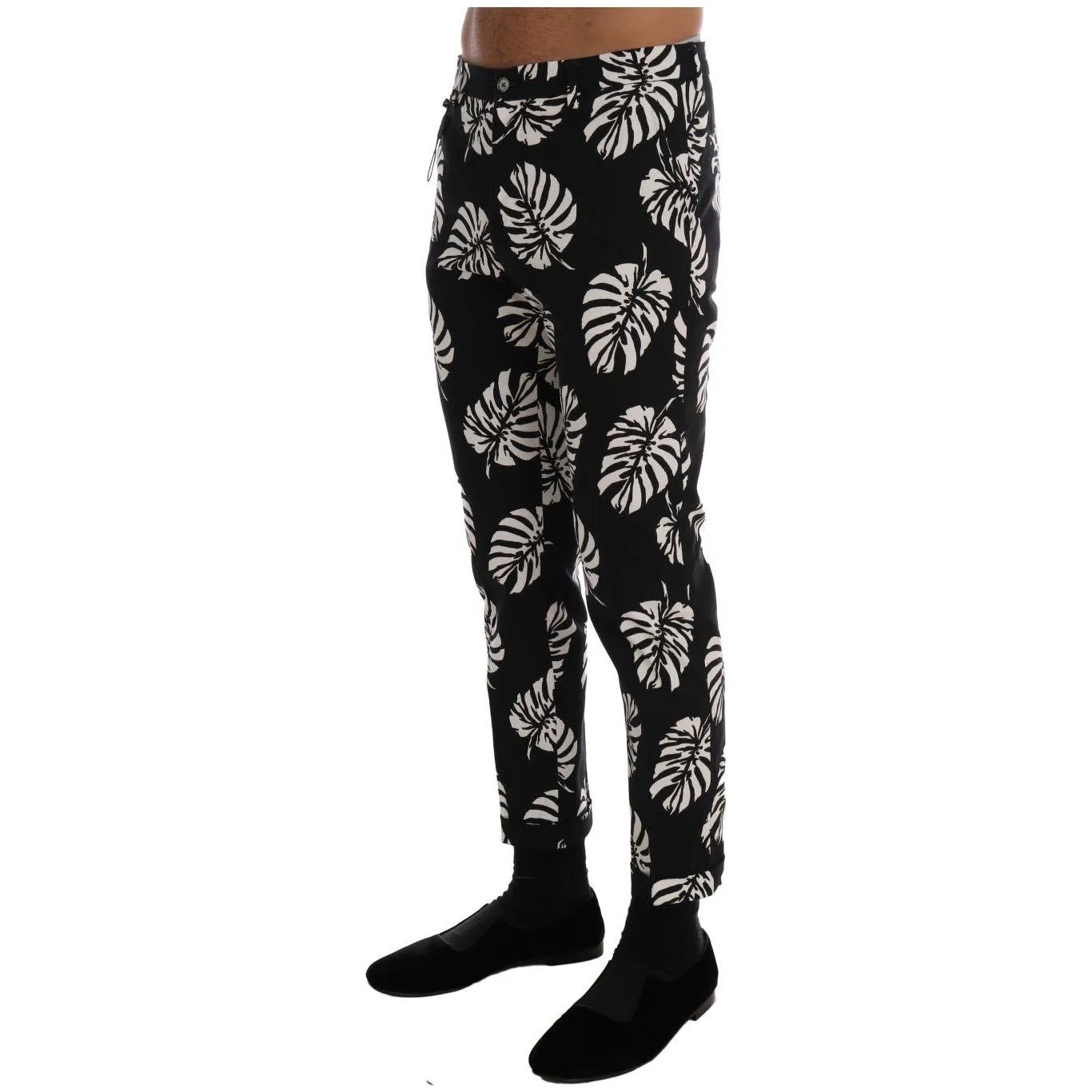 Dolce & Gabbana Slim Fit Leaf Print Ankle Pants