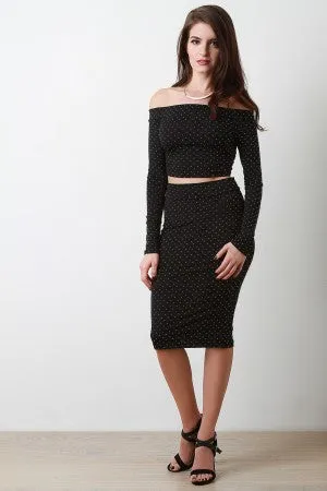 Dotted High Waist Midi Skirt