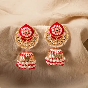 Elegant Gold Plated Red and White Colour Jumka Earring For Women