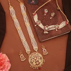 Elegant Pearl Gold Plated Jadau Rani Haar Jewellery Set