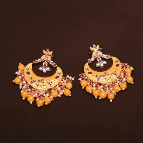 Enchanting Yellow Chandbali With Kundan Earring For Women