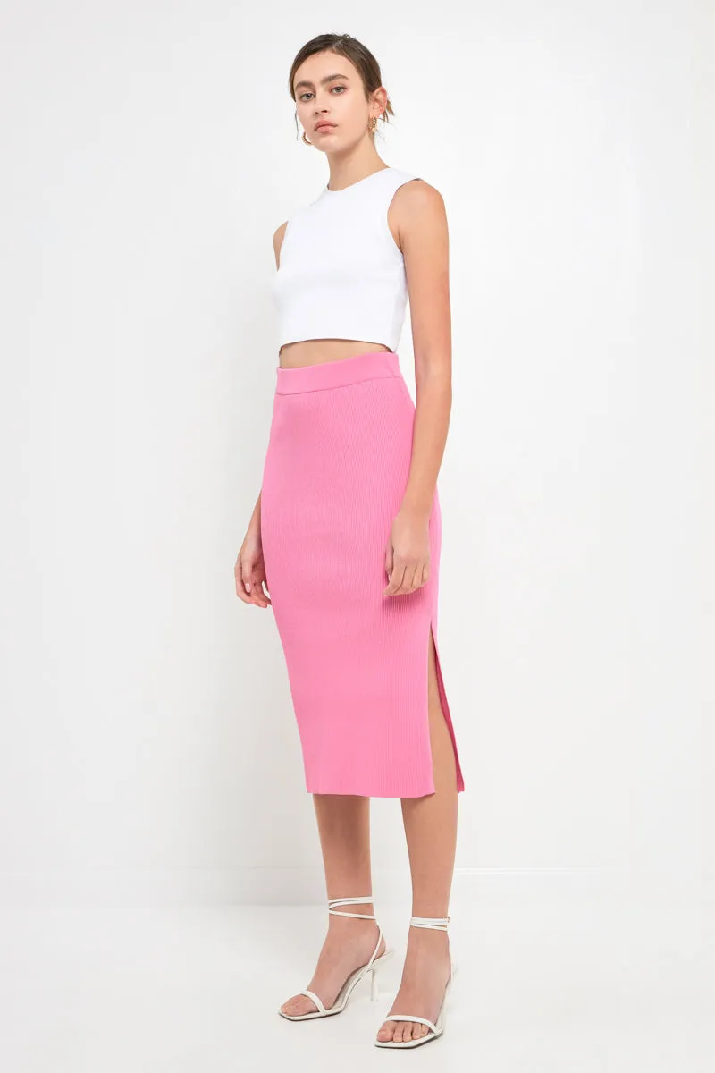 Endless Rose - Midi Knit Skirt with Side Slit