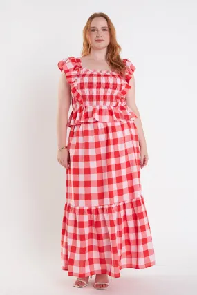 English Factory - Plus Size Gingham Midi Skirt