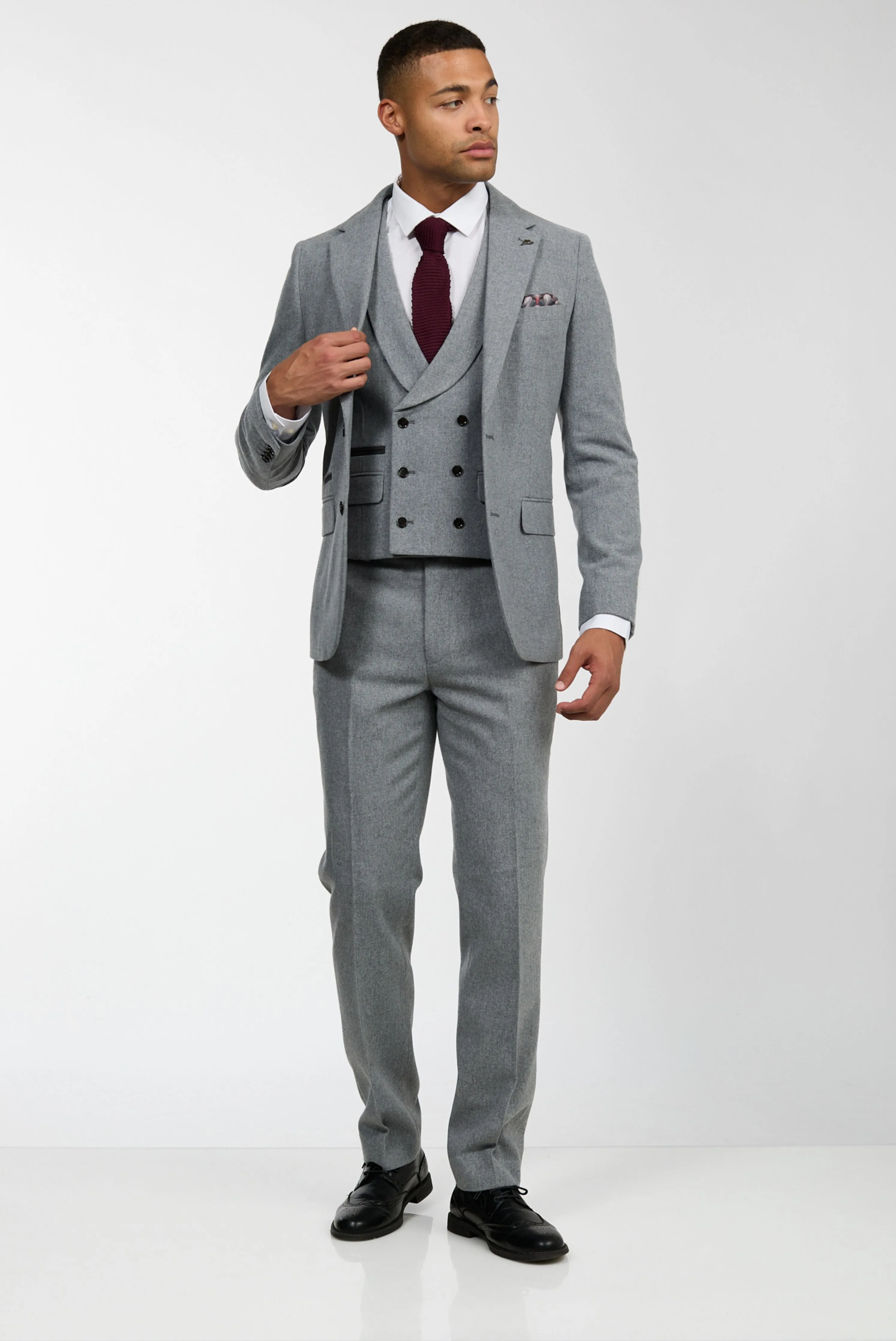 Eton Wool Tweed Three Piece Slim Fit Suit in Grey