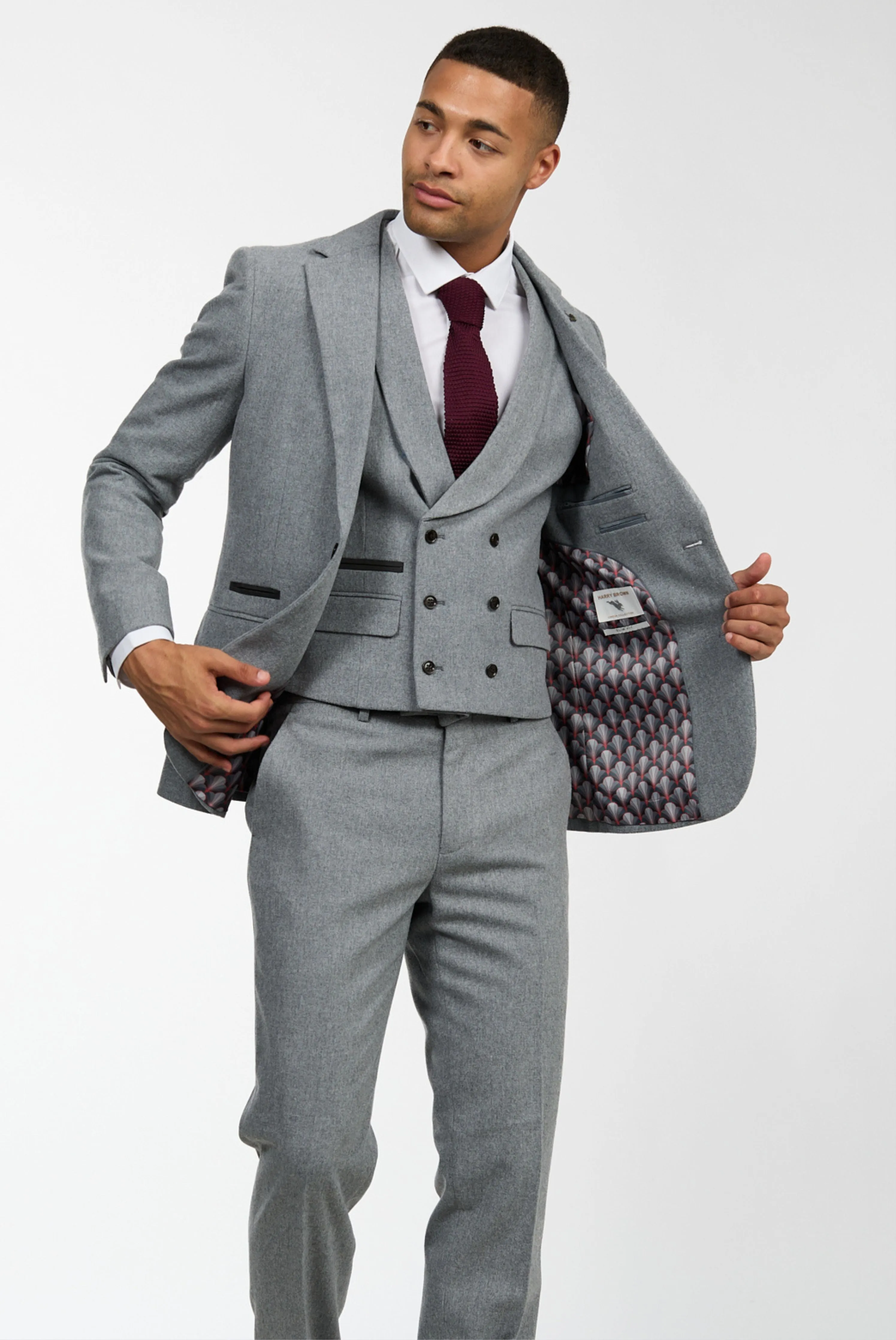 Eton Wool Tweed Three Piece Slim Fit Suit in Grey