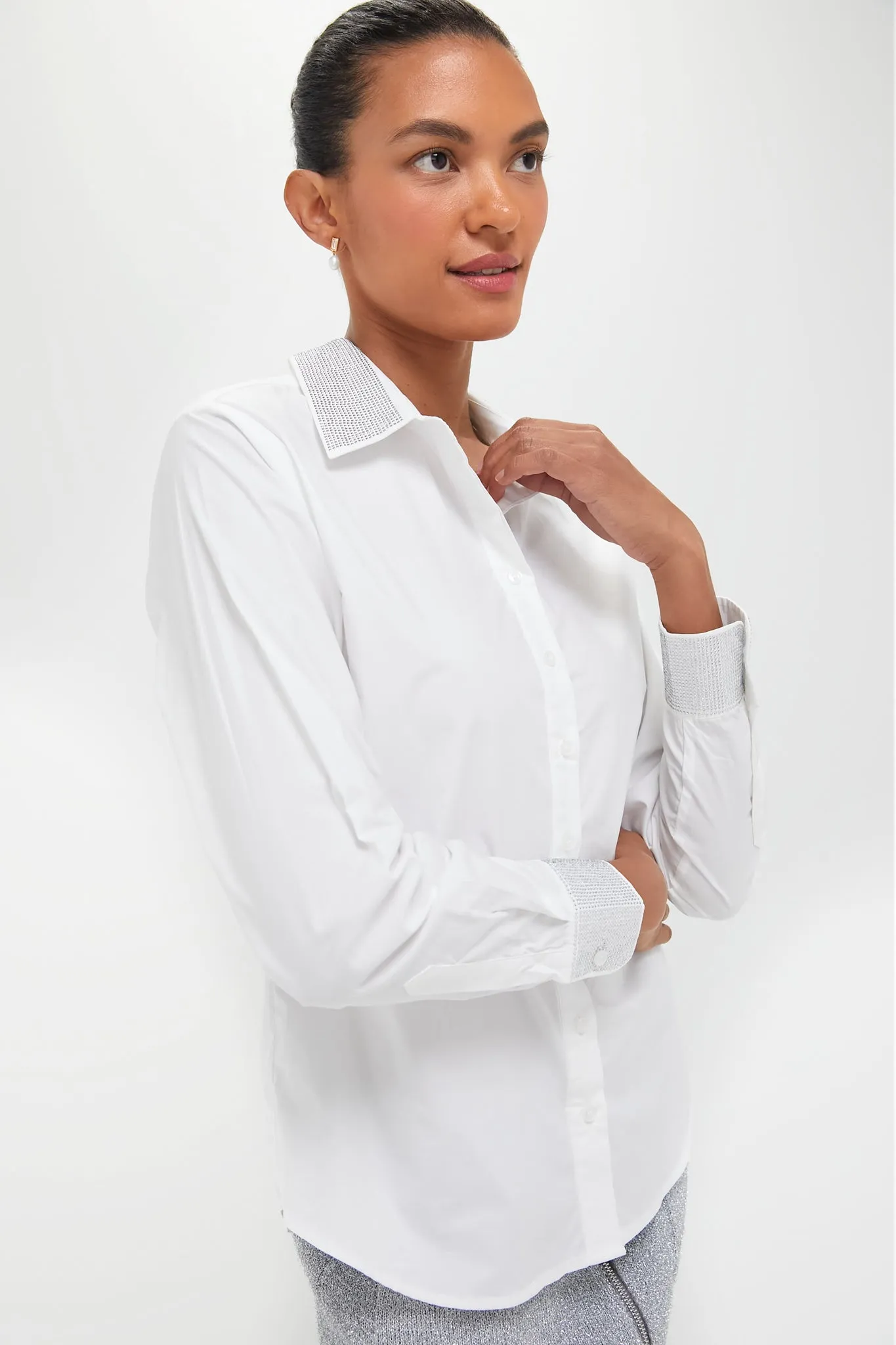 Exclusive White Icon Shirt with Rhinestone Collar