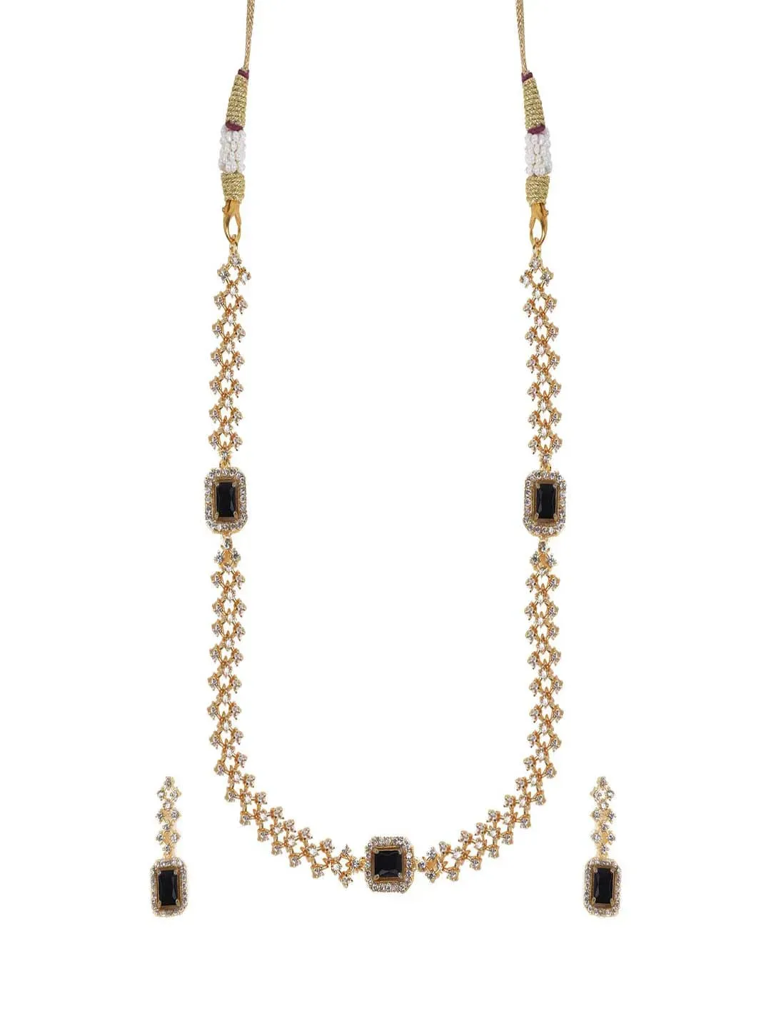 Exquisite Gold Plated Black Designer AD Necklace Set | Trendy Jewelry