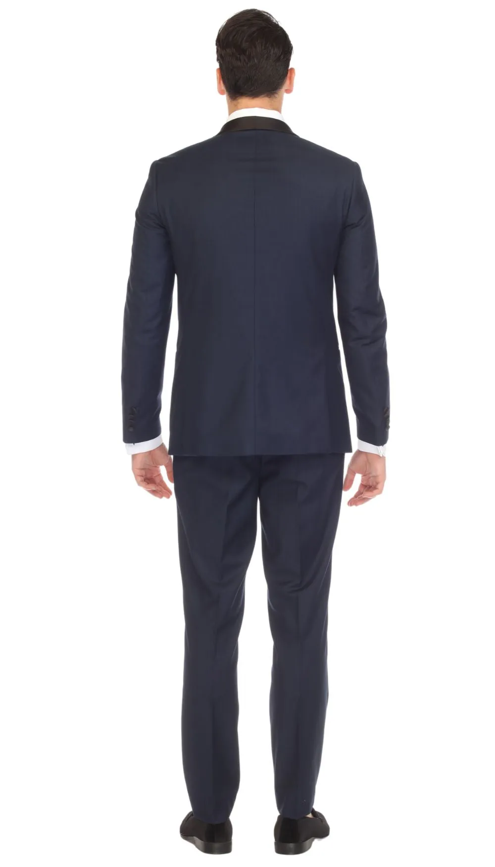 Ferrecci Slim Fit Navy with Black Satin Shawl Collar Tuxedo Jacket With Navy Pants