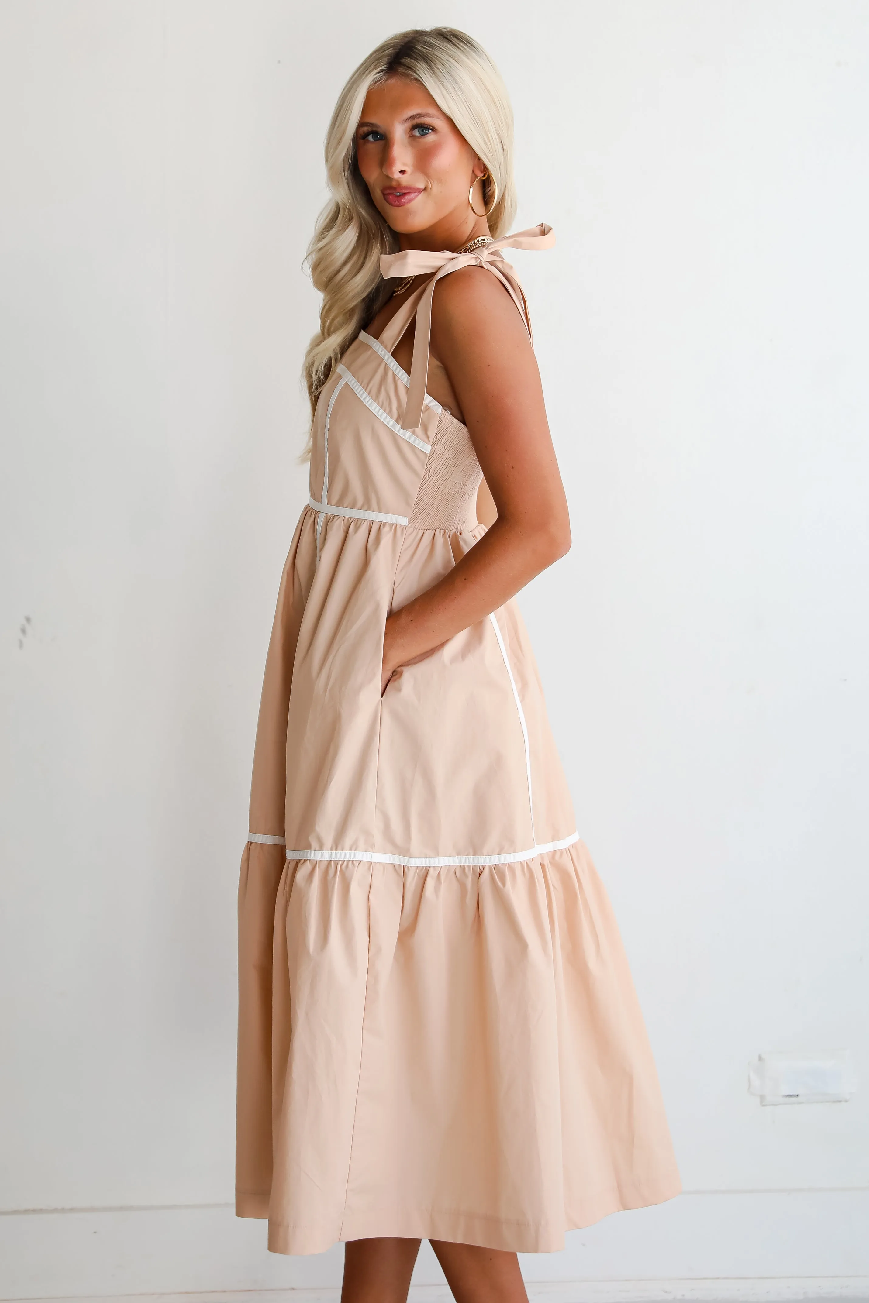 FINAL SALE - Cheerful Effect Taupe Midi Dress