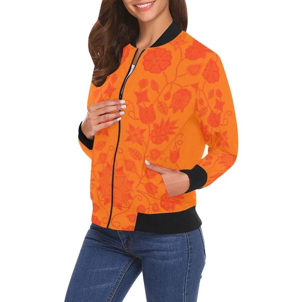 Floral Beadwork Real Orange Bring Them Home Bomber Jacket for Women