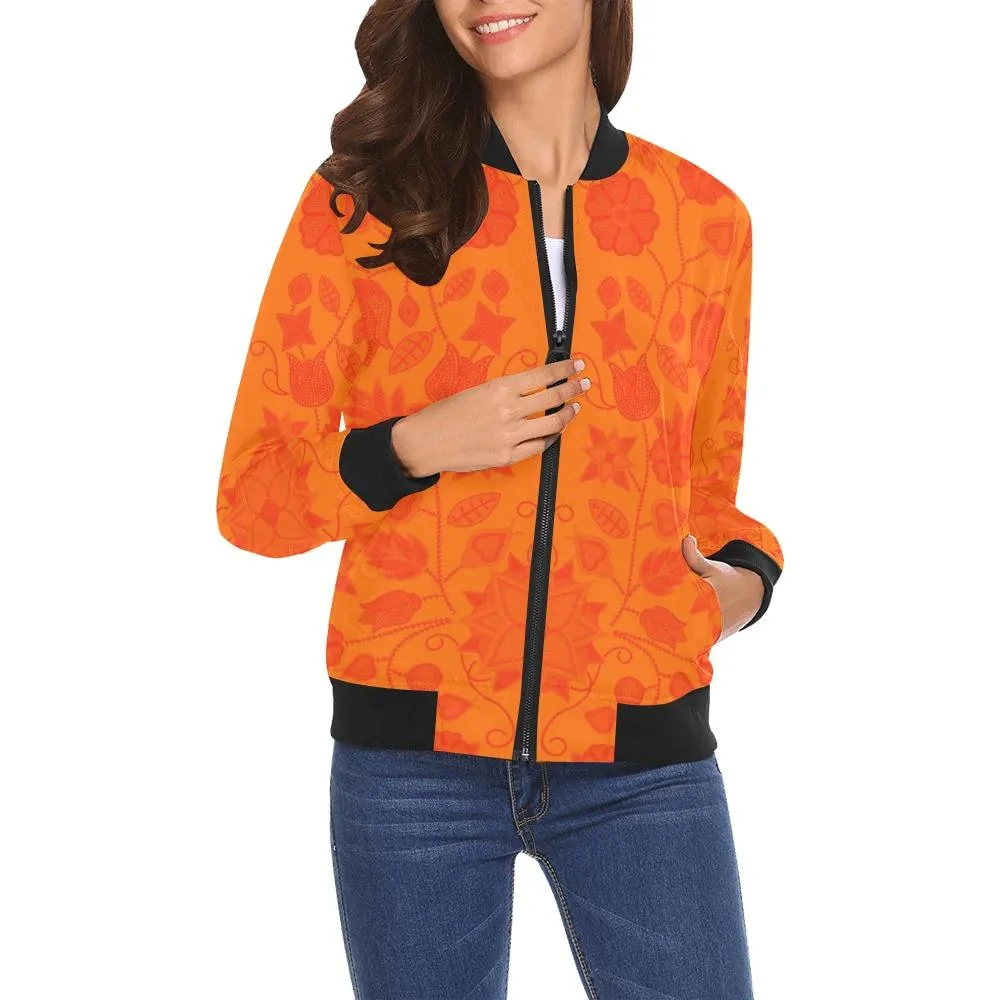 Floral Beadwork Real Orange Bring Them Home Bomber Jacket for Women