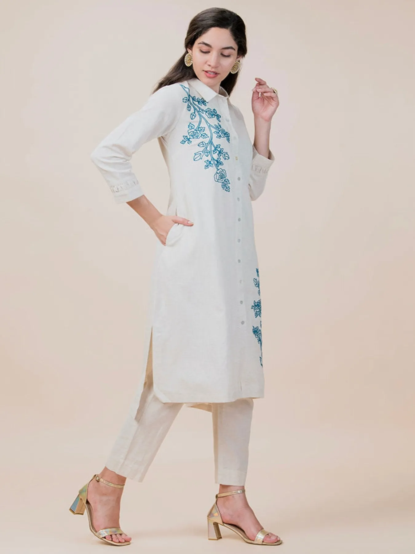 Floral DORI Linen Kurta