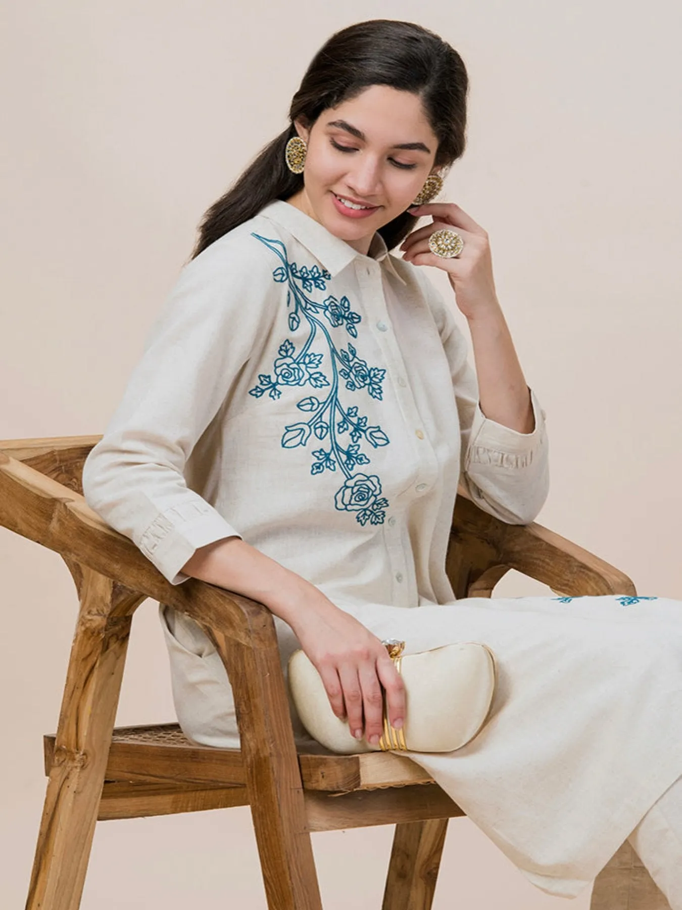 Floral DORI Linen Kurta