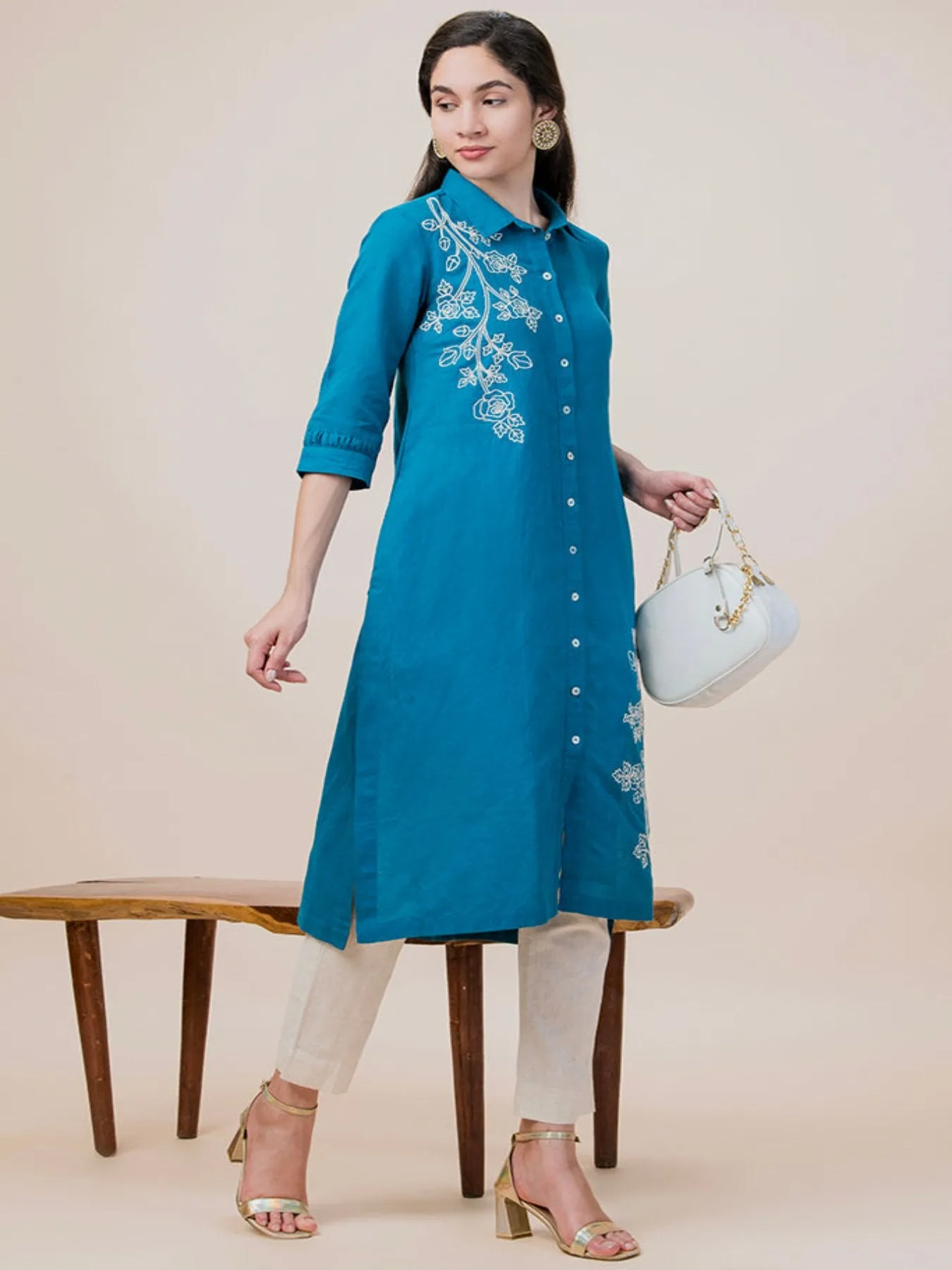 Floral DORI Linen Kurta