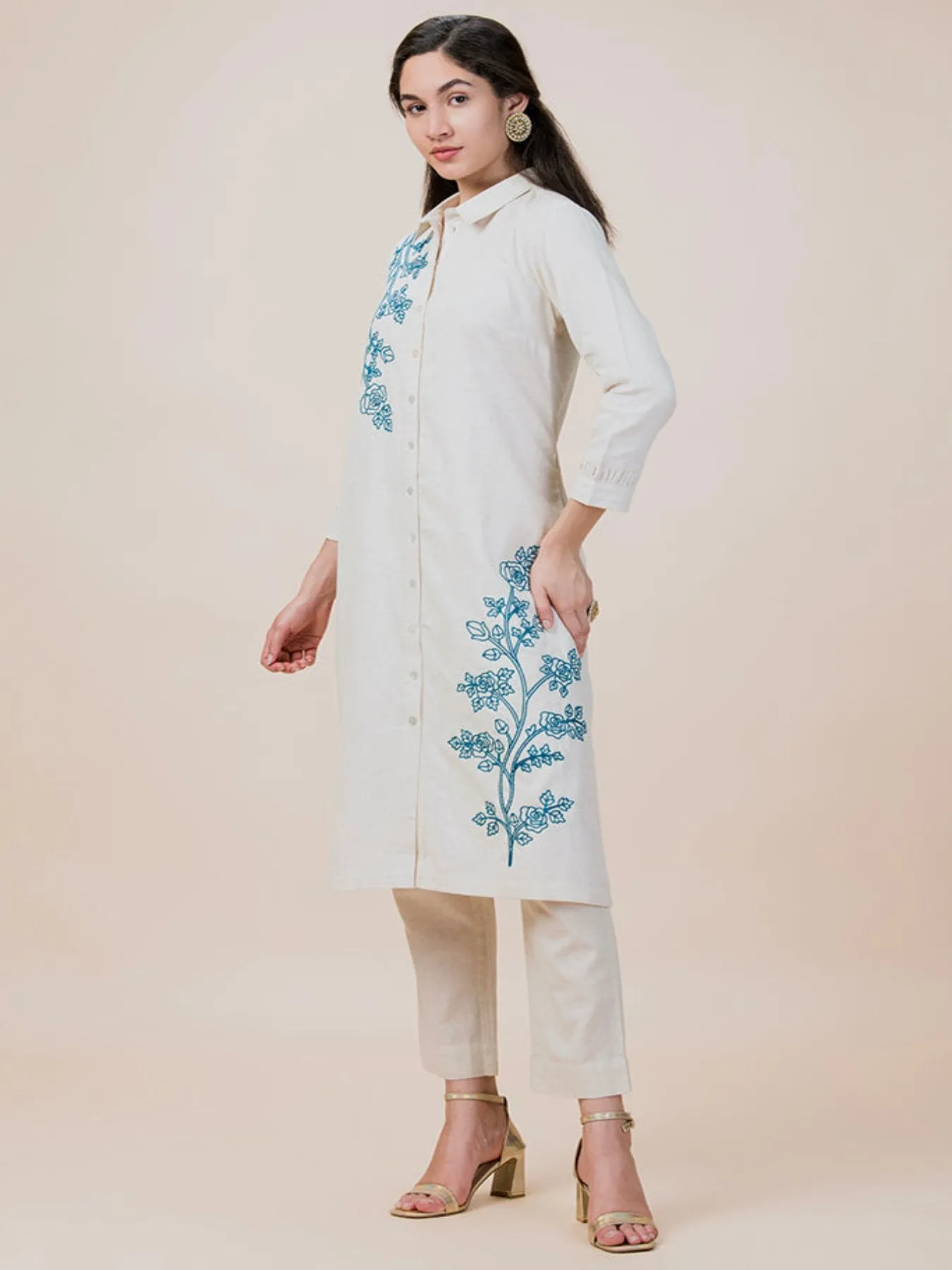 Floral DORI Linen Kurta