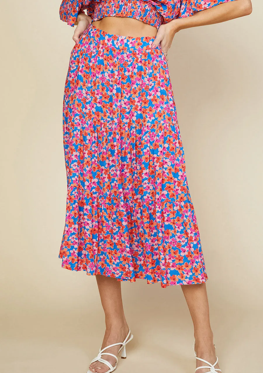 Floral Tiered Midi Skirt