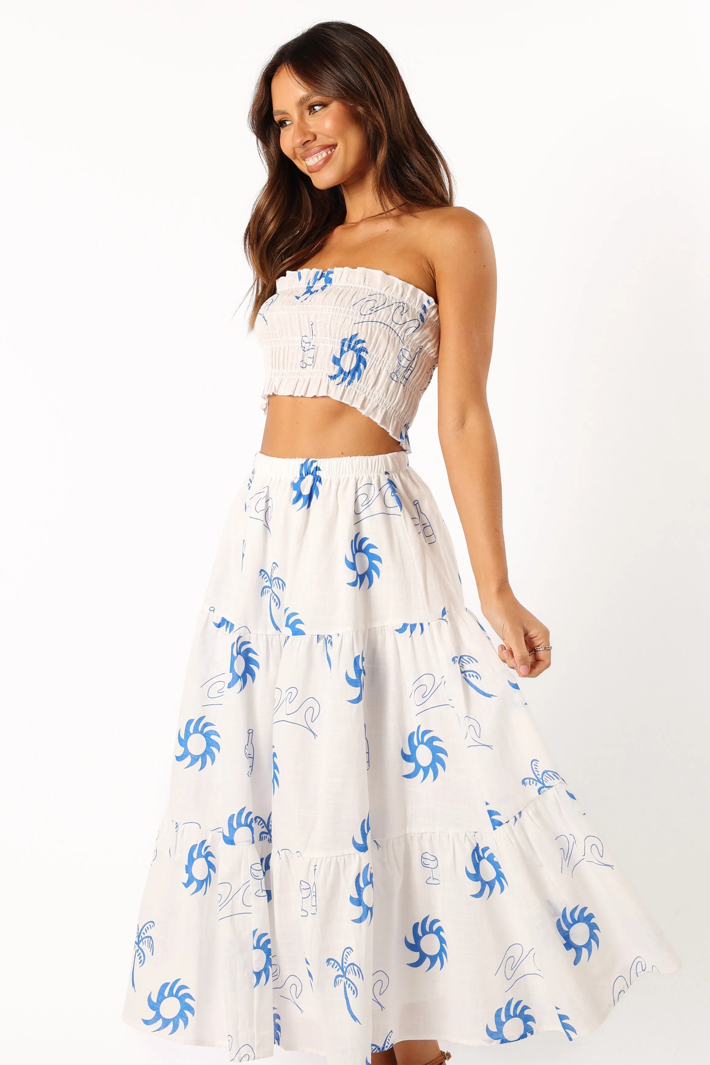 Francesca Two Piece Set - White Blue