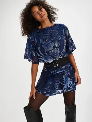 Free People Manuka Burnout Velvet Mini Dress - Navy