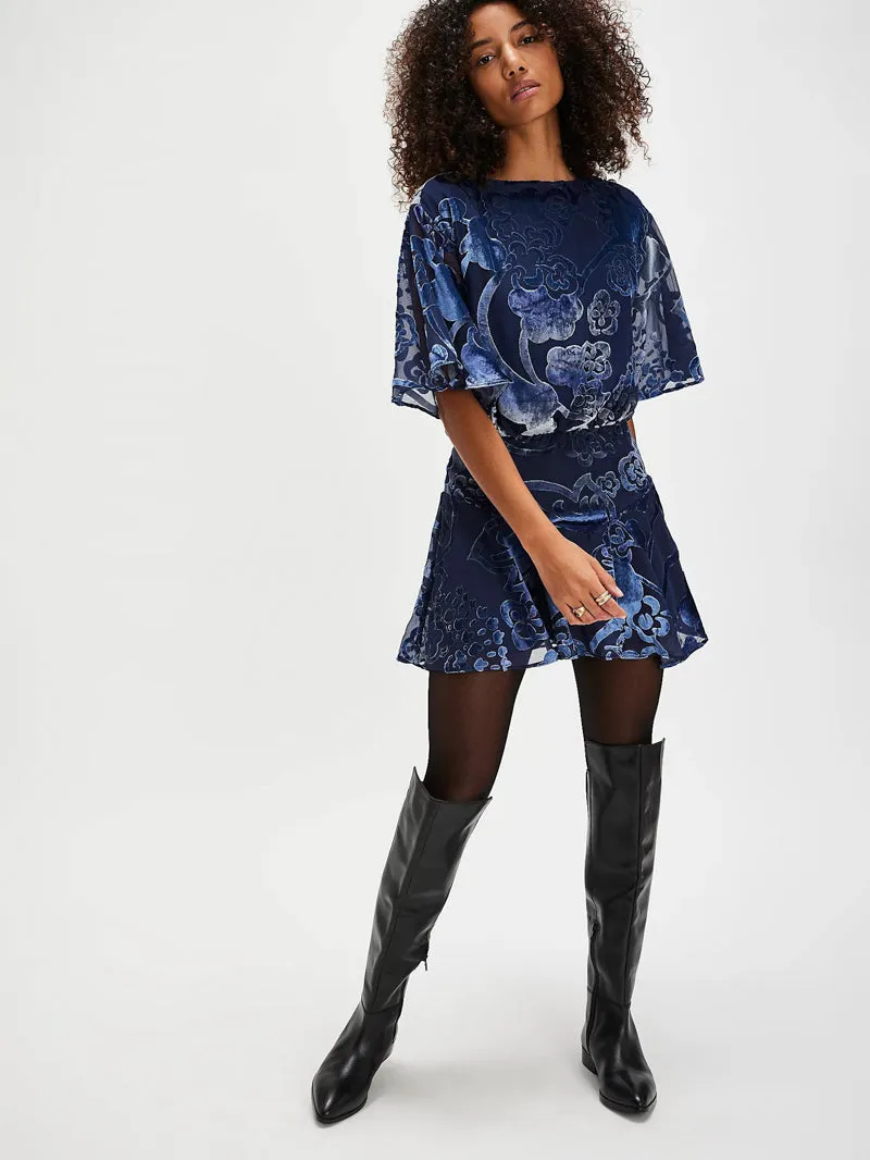 Free People Manuka Burnout Velvet Mini Dress - Navy