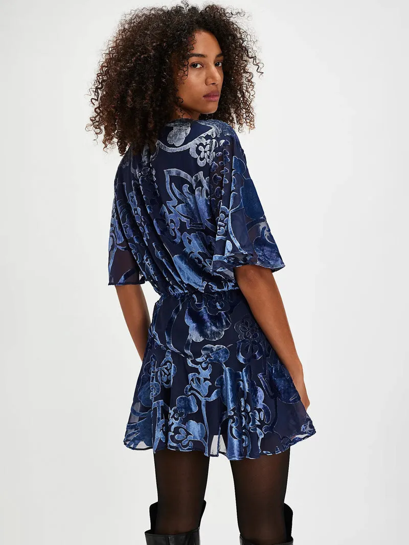 Free People Manuka Burnout Velvet Mini Dress - Navy