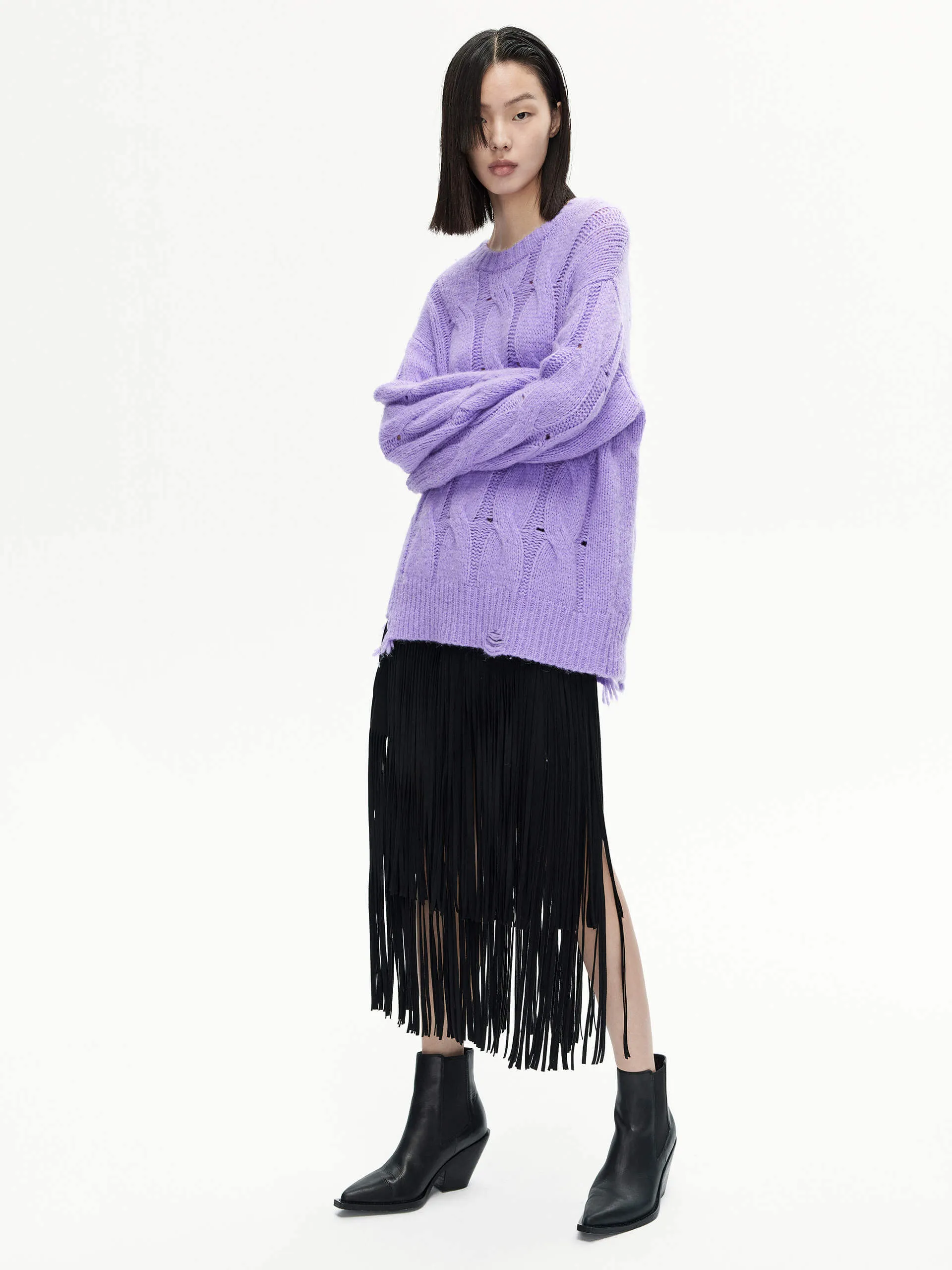 Fringed Detail Midi Skirt