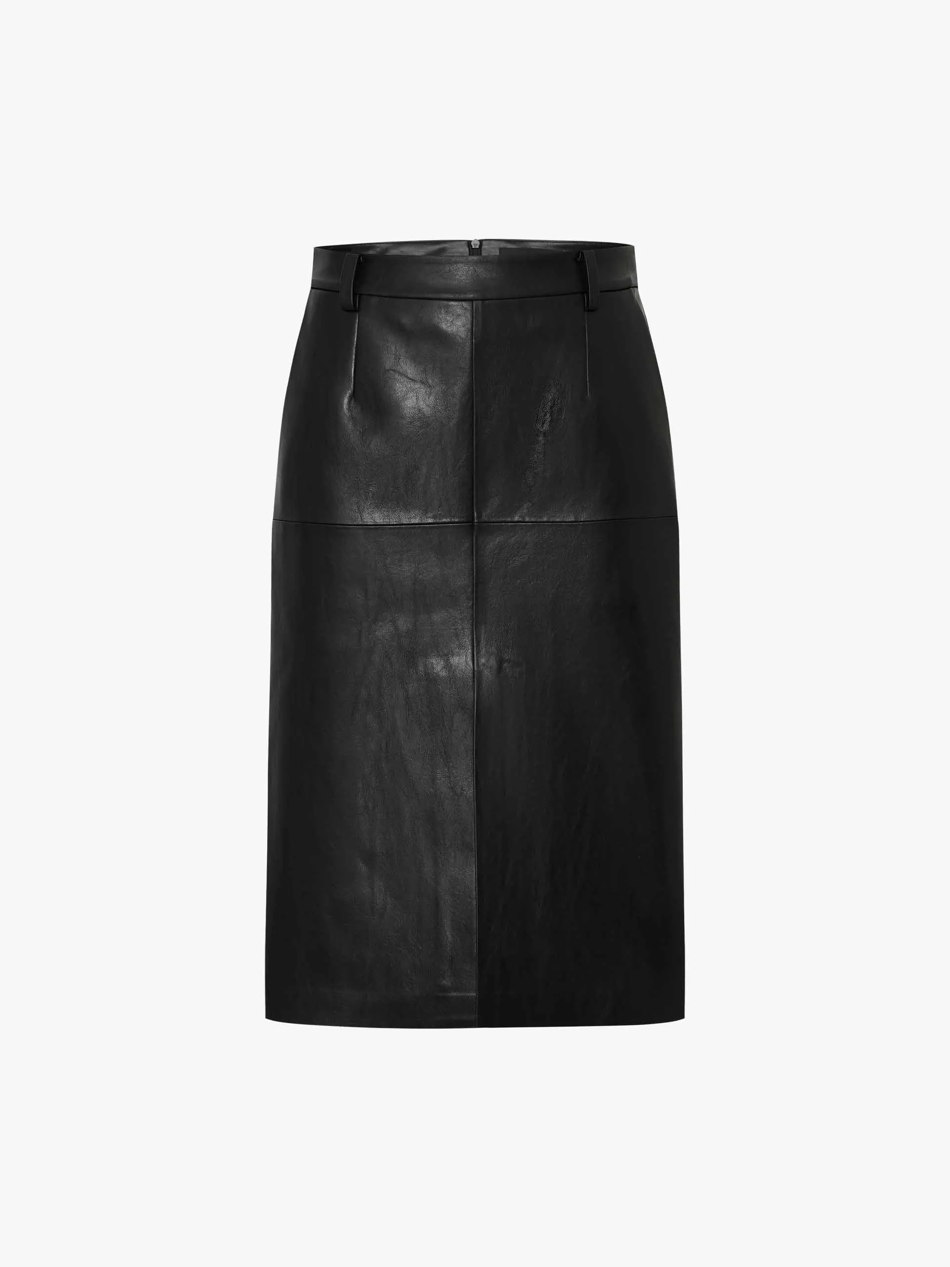 Front Slit Midi Leather Skirt