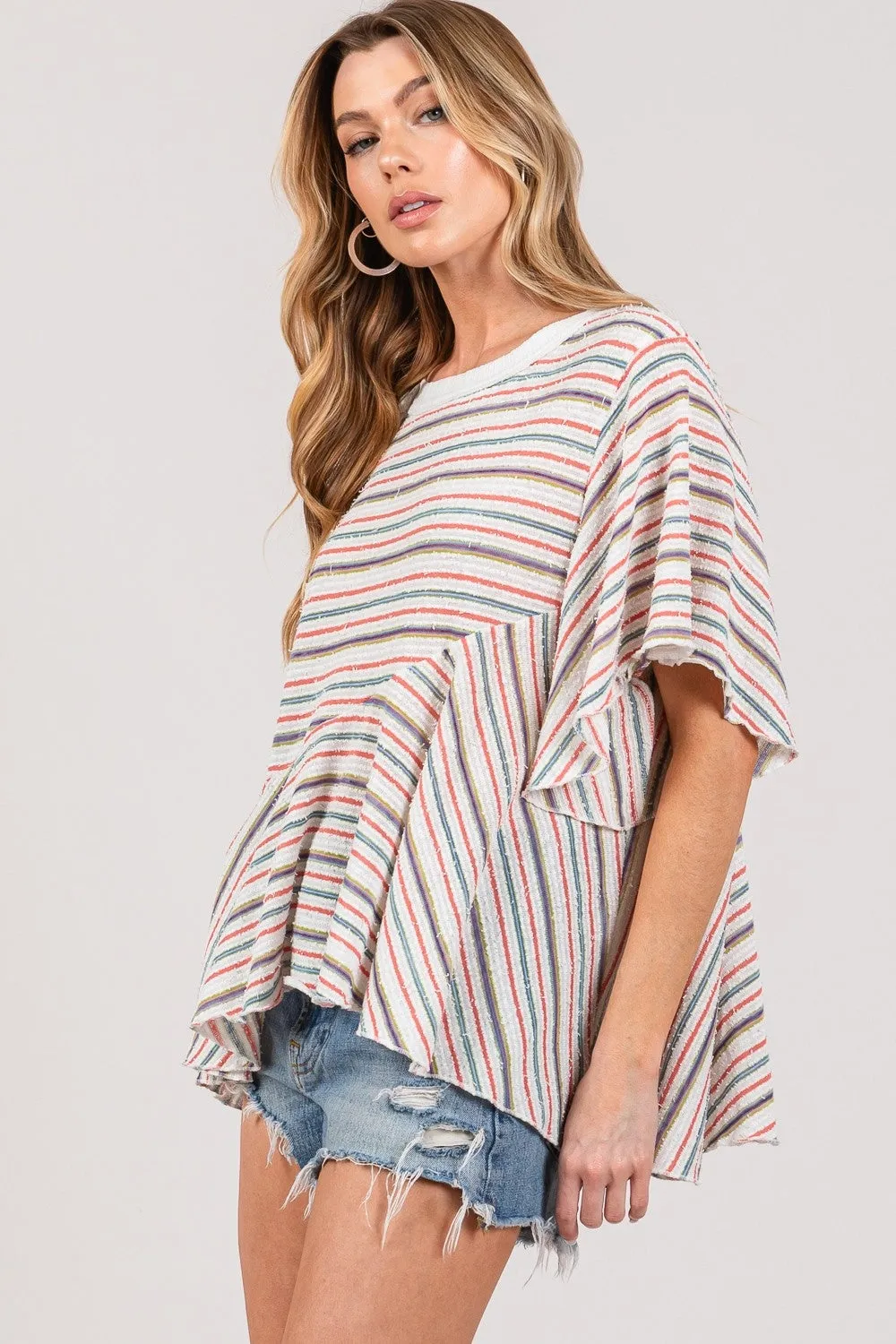 Full Size Round Neck Stripe Top