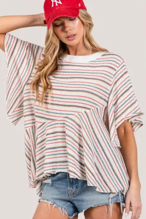 Full Size Round Neck Stripe Top